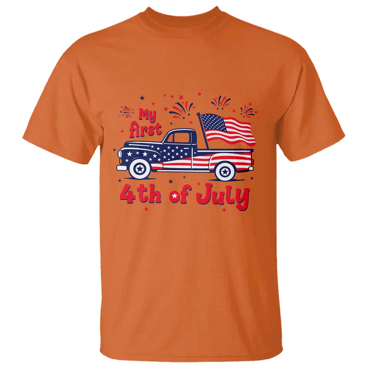 My First 4th of July Retro American Flag Pickup Truck T Shirt Americana Patriotic Independence Holiday Milestone