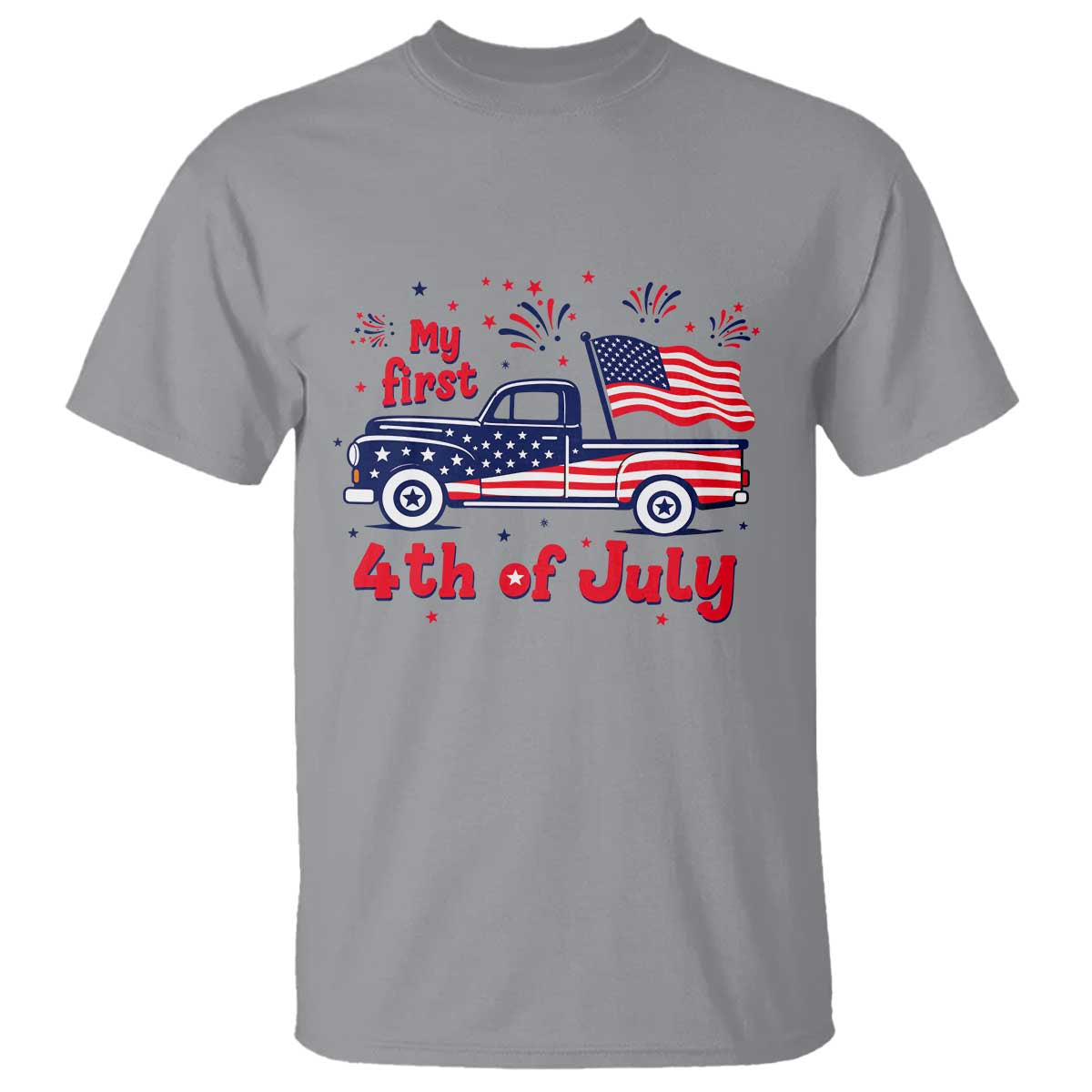 My First 4th of July Retro American Flag Pickup Truck T Shirt Americana Patriotic Independence Holiday Milestone