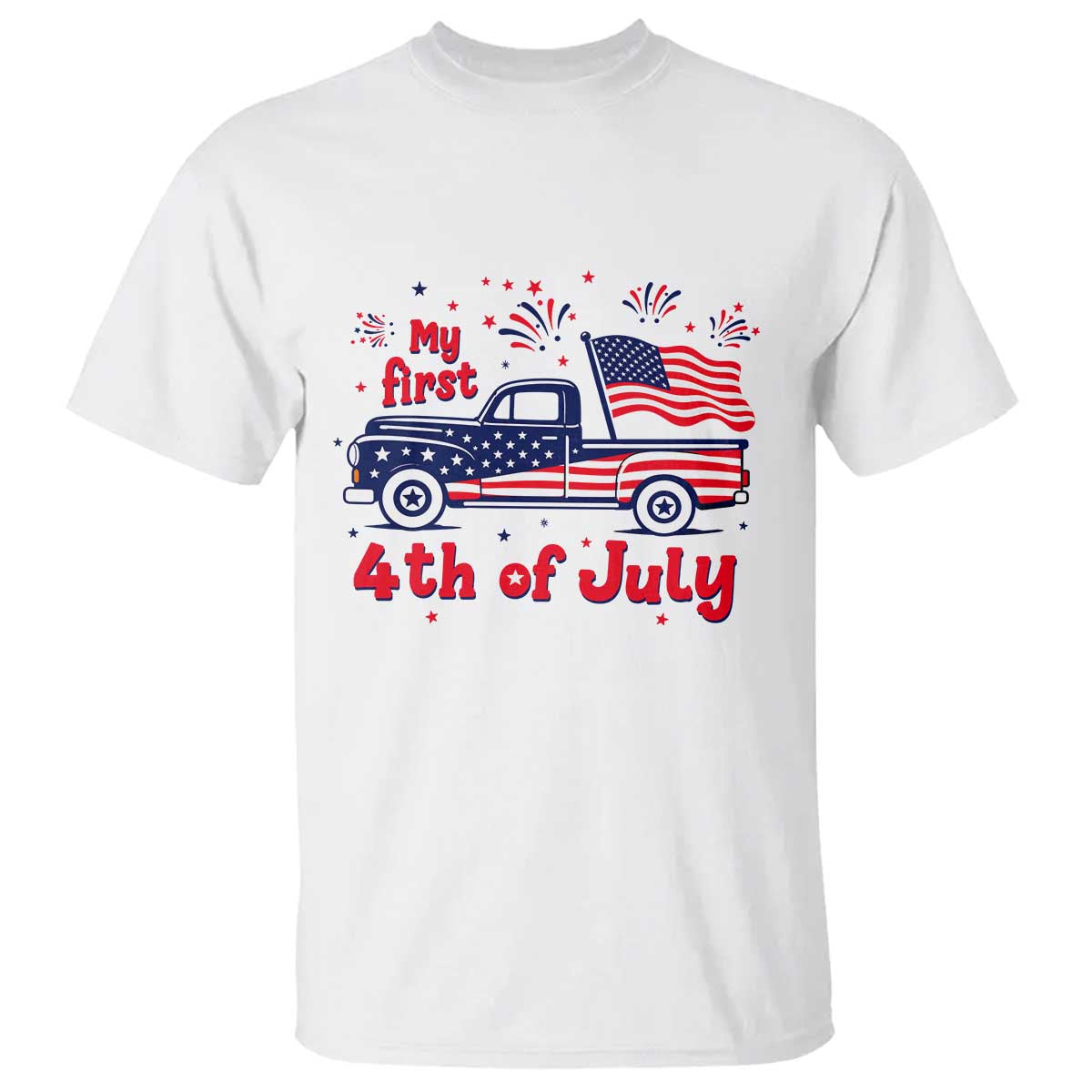 My First 4th of July Retro American Flag Pickup Truck T Shirt Americana Patriotic Independence Holiday Milestone