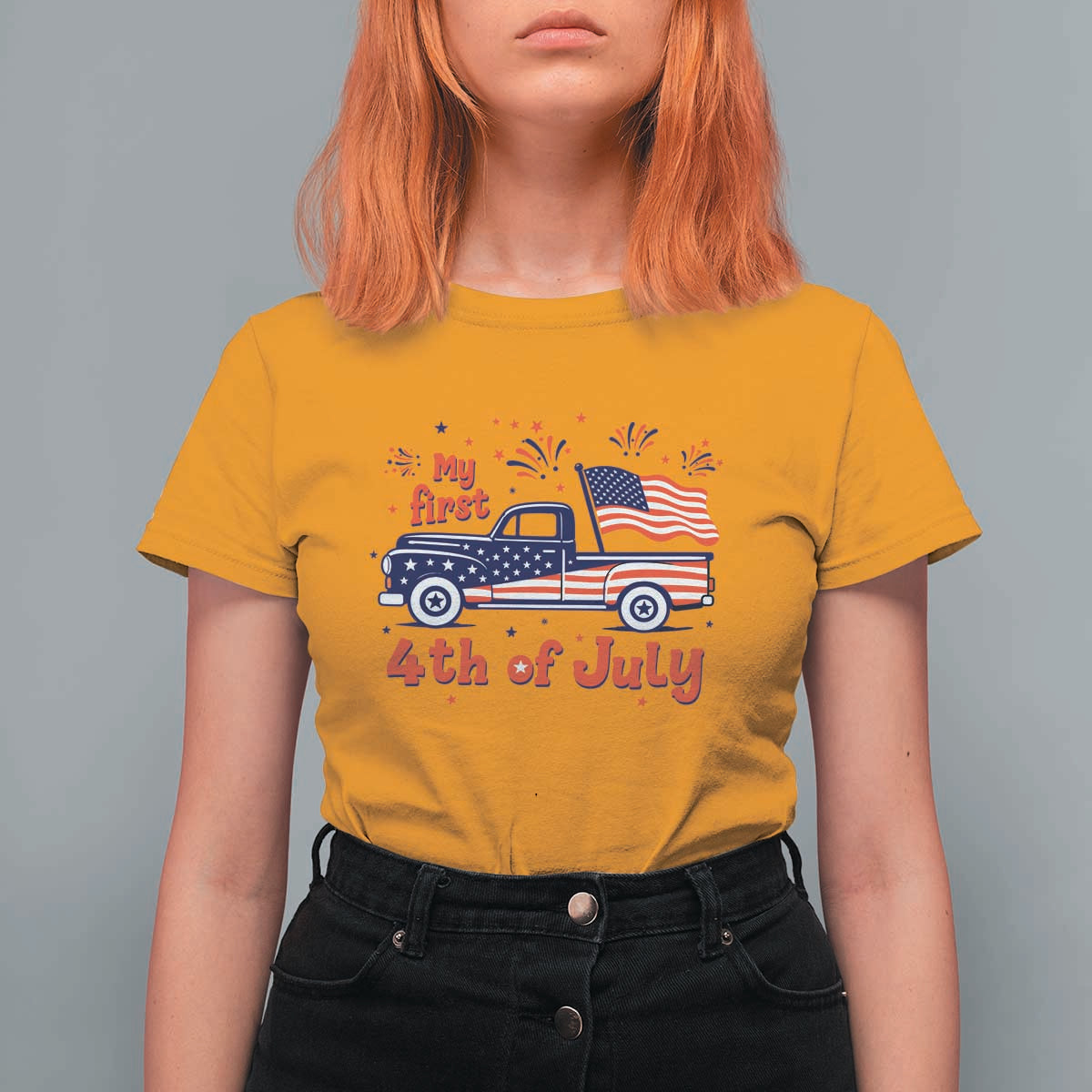 My First 4th of July Retro American Flag Pickup Truck T Shirt For Women Americana Patriotic Independence Holiday Milestone