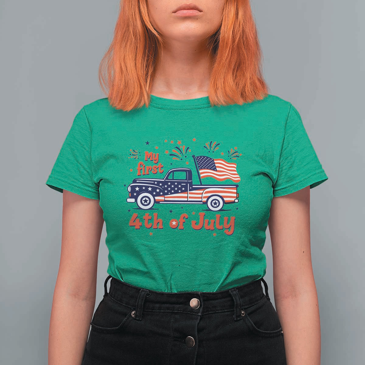 My First 4th of July Retro American Flag Pickup Truck T Shirt For Women Americana Patriotic Independence Holiday Milestone