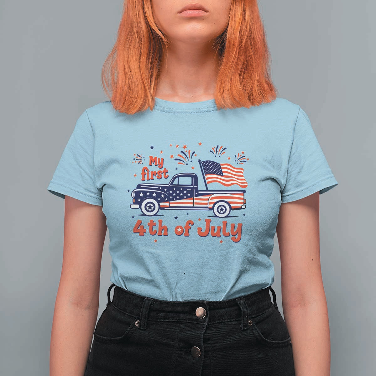 My First 4th of July Retro American Flag Pickup Truck T Shirt For Women Americana Patriotic Independence Holiday Milestone