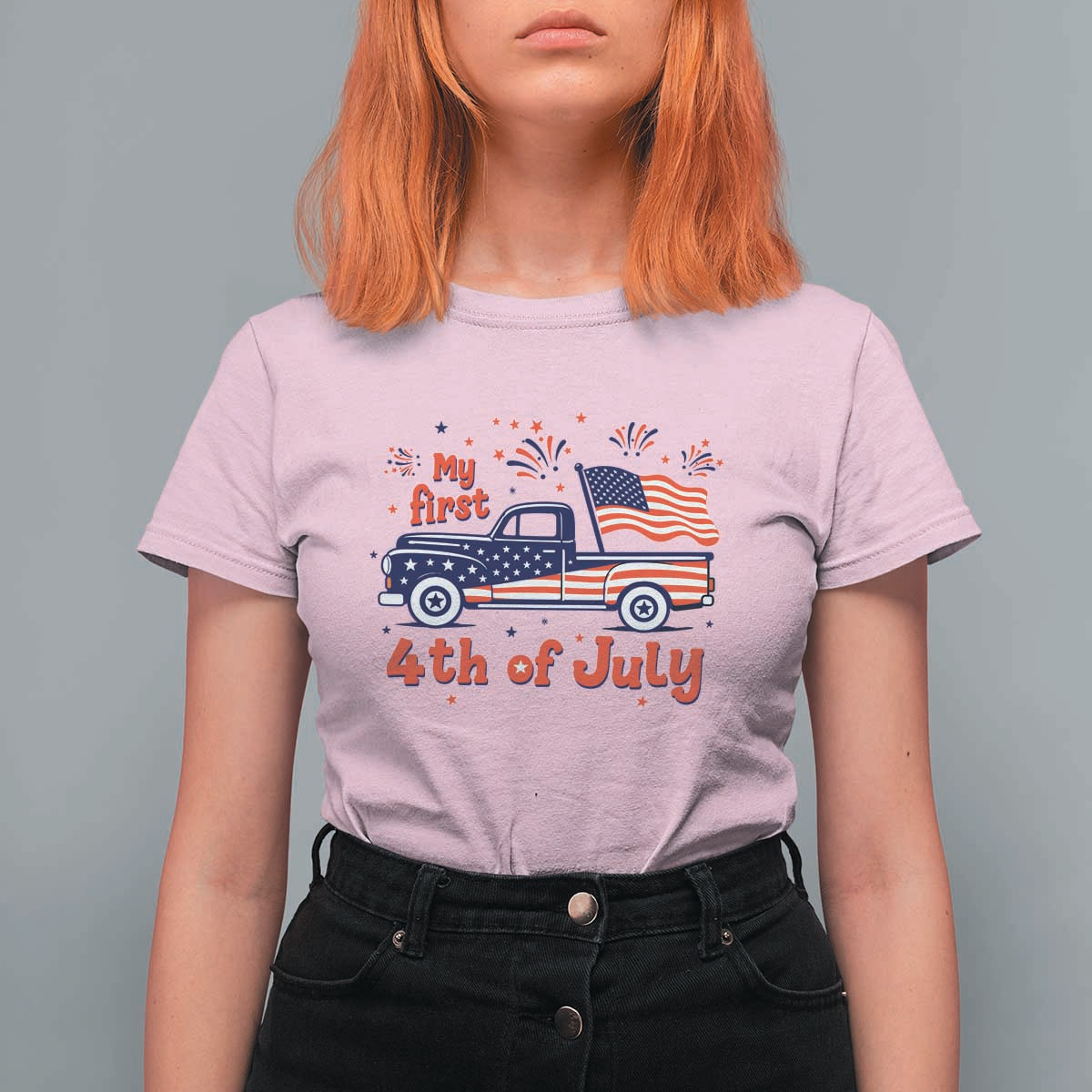 My First 4th of July Retro American Flag Pickup Truck T Shirt For Women Americana Patriotic Independence Holiday Milestone
