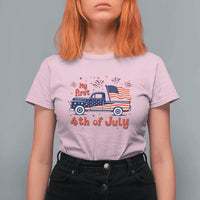 My First 4th of July Retro American Flag Pickup Truck T Shirt For Women Americana Patriotic Independence Holiday Milestone