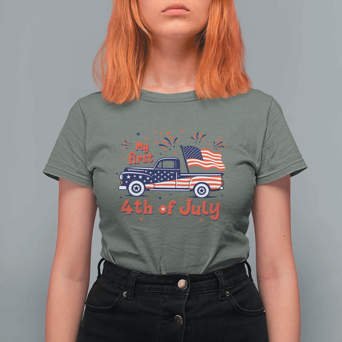 My First 4th of July Retro American Flag Pickup Truck T Shirt For Women Americana Patriotic Independence Holiday Milestone