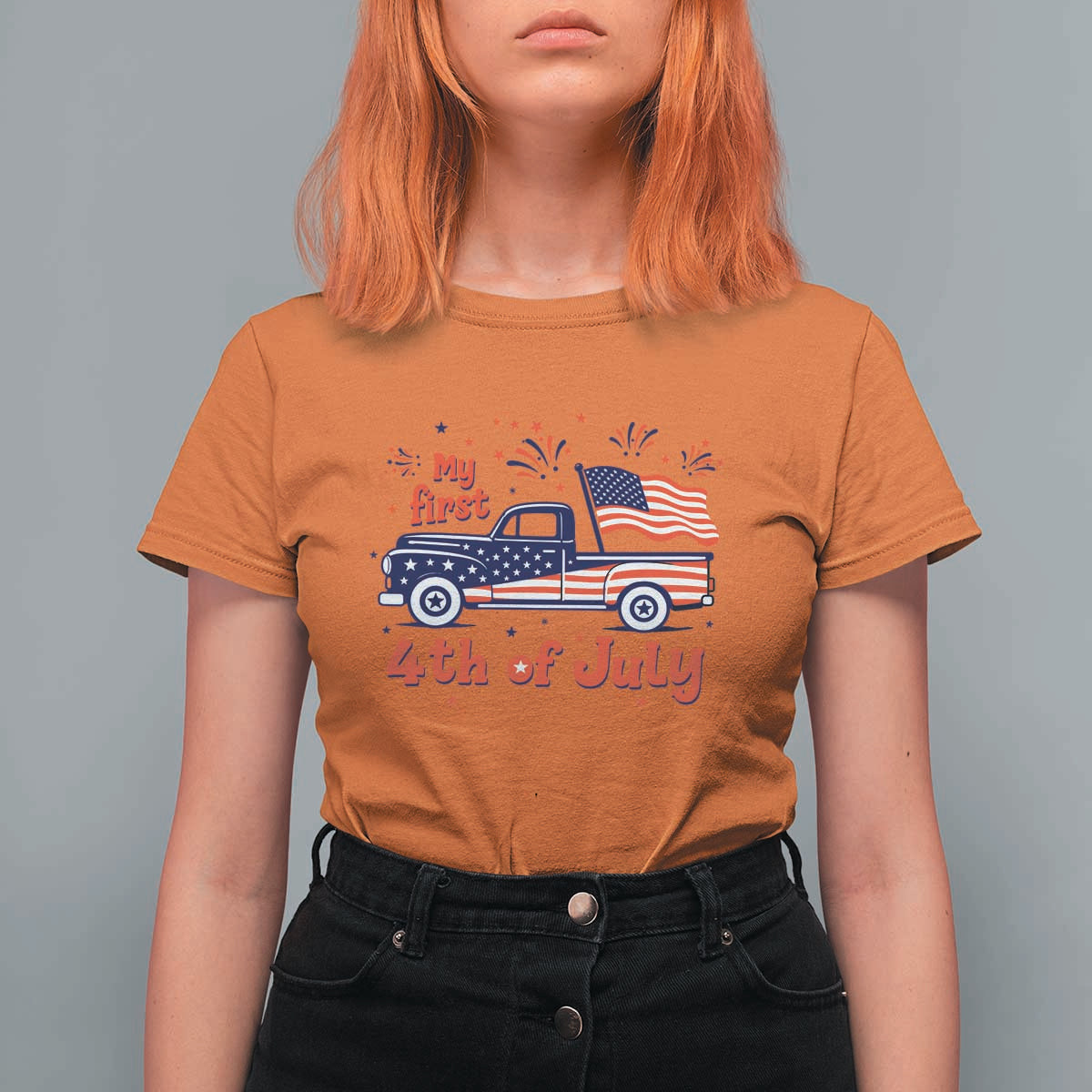 My First 4th of July Retro American Flag Pickup Truck T Shirt For Women Americana Patriotic Independence Holiday Milestone