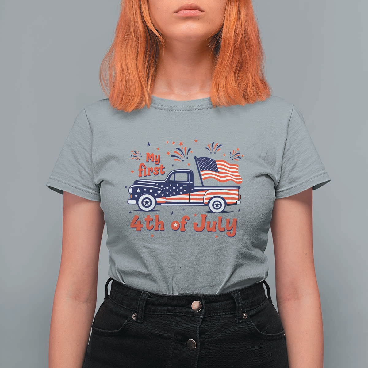 My First 4th of July Retro American Flag Pickup Truck T Shirt For Women Americana Patriotic Independence Holiday Milestone