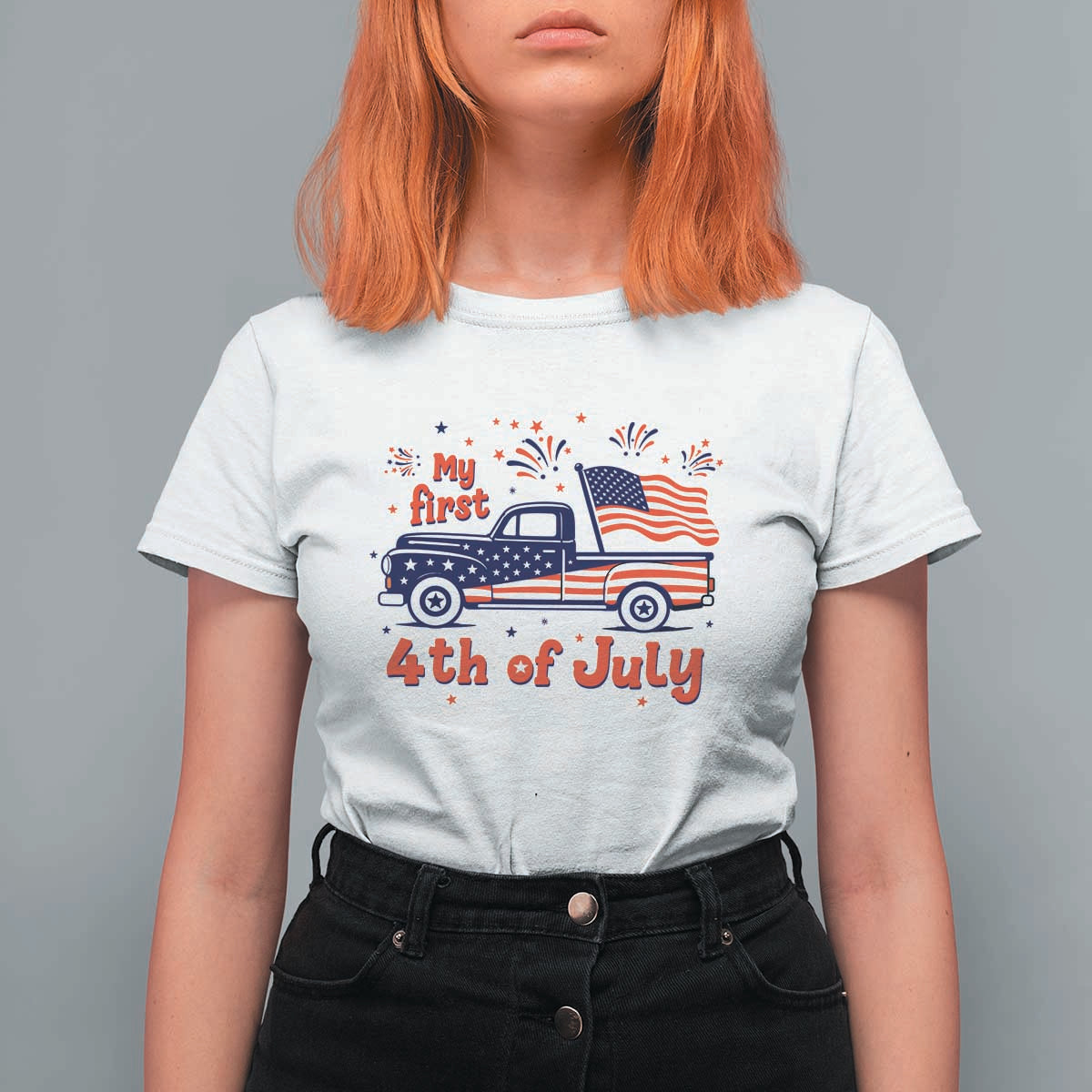 My First 4th of July Retro American Flag Pickup Truck T Shirt For Women Americana Patriotic Independence Holiday Milestone