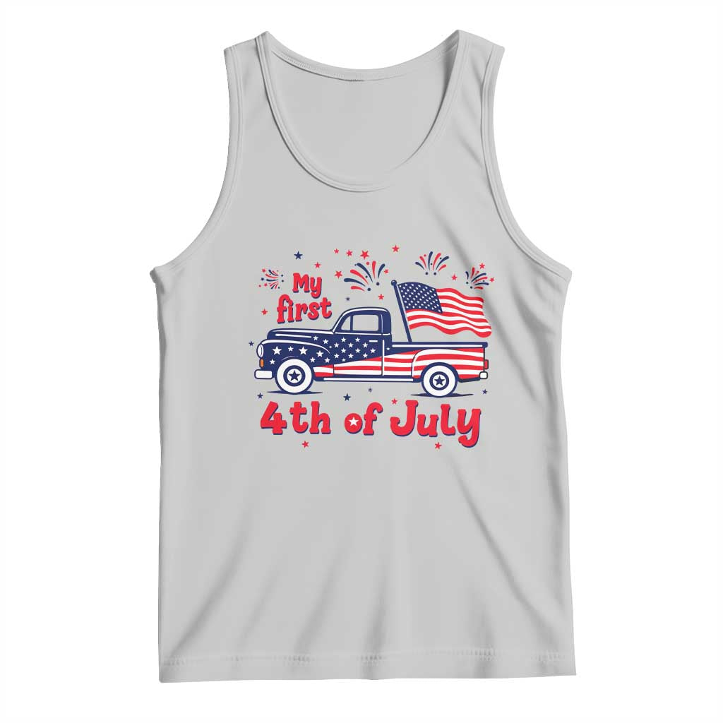 My First 4th of July Retro American Flag Pickup Truck Tank Top Americana Patriotic Independence Holiday Milestone