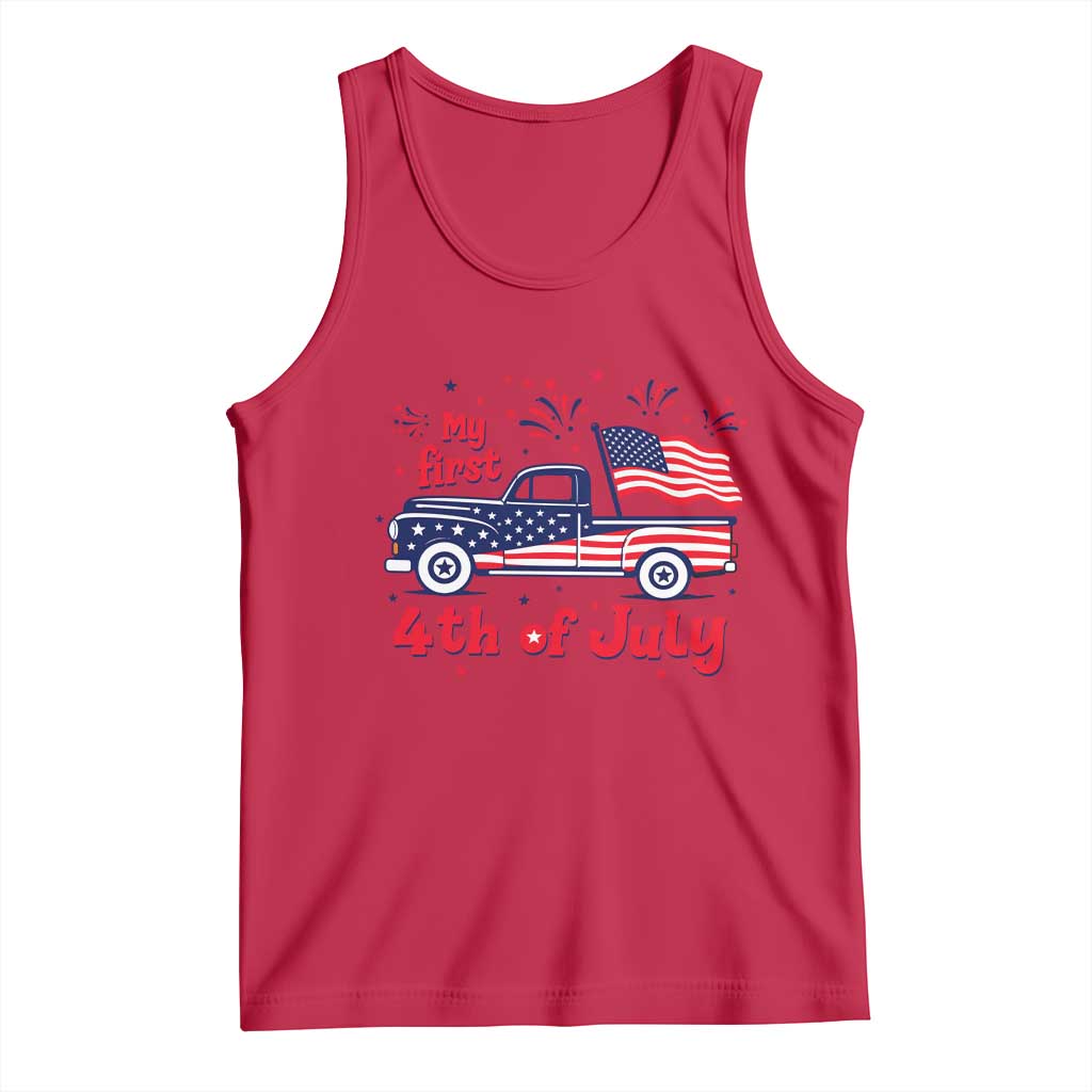 My First 4th of July Retro American Flag Pickup Truck Tank Top Americana Patriotic Independence Holiday Milestone