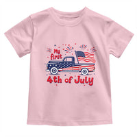 My First 4th of July Retro American Flag Pickup Truck Toddler T Shirt Americana Patriotic Independence Holiday Milestone
