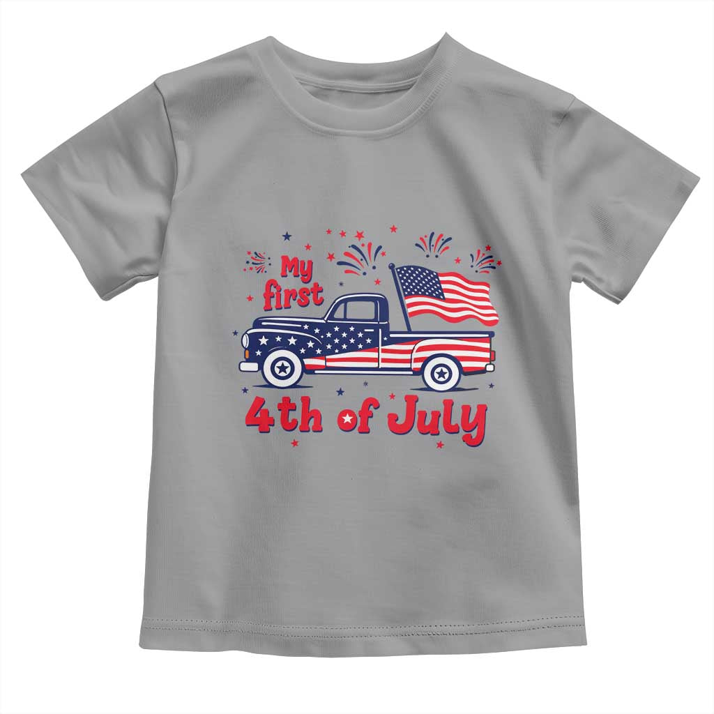 My First 4th of July Retro American Flag Pickup Truck Toddler T Shirt Americana Patriotic Independence Holiday Milestone
