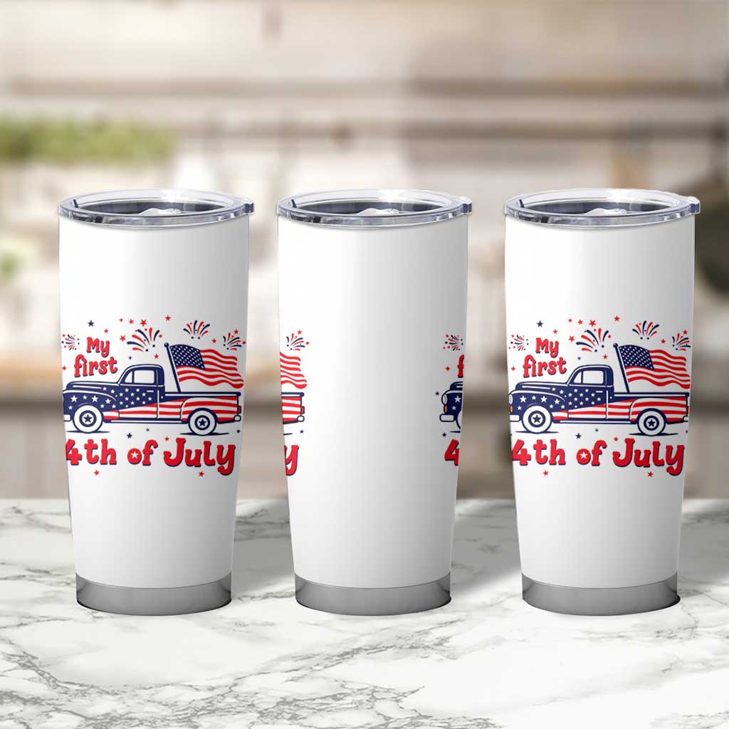 My First 4th of July Retro American Flag Pickup Truck Tumbler Cup Americana Patriotic Independence Holiday Milestone