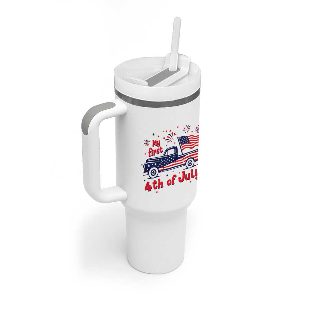 My First 4th of July Retro American Flag Pickup Truck Tumbler With Handle Americana Patriotic Independence Holiday Milestone