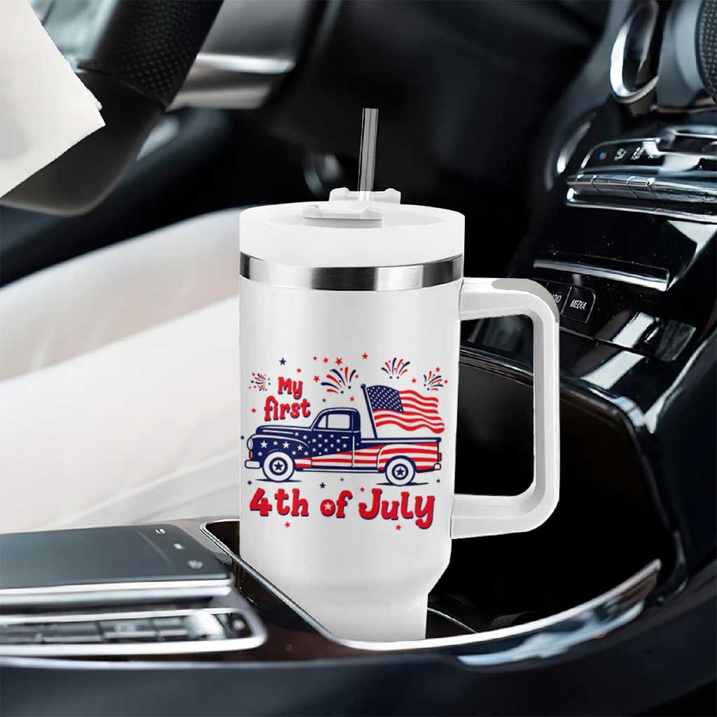 My First 4th of July Retro American Flag Pickup Truck Tumbler With Handle Americana Patriotic Independence Holiday Milestone