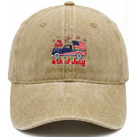 My First 4th of July Retro American Flag Pickup Truck Washed Cotton Baseball Cap Americana Patriotic Independence Holiday Milestone