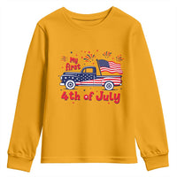 My First 4th of July Retro American Flag Pickup Truck Youth Sweatshirt Americana Patriotic Independence Holiday Milestone