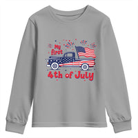 My First 4th of July Retro American Flag Pickup Truck Youth Sweatshirt Americana Patriotic Independence Holiday Milestone