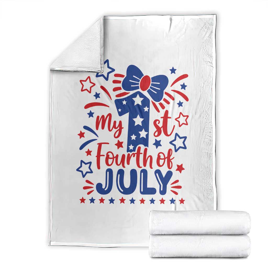 My 1st Fourth of July Patriotic Star Bow Throw Blanket Number One Festive Holiday Independence Milestone