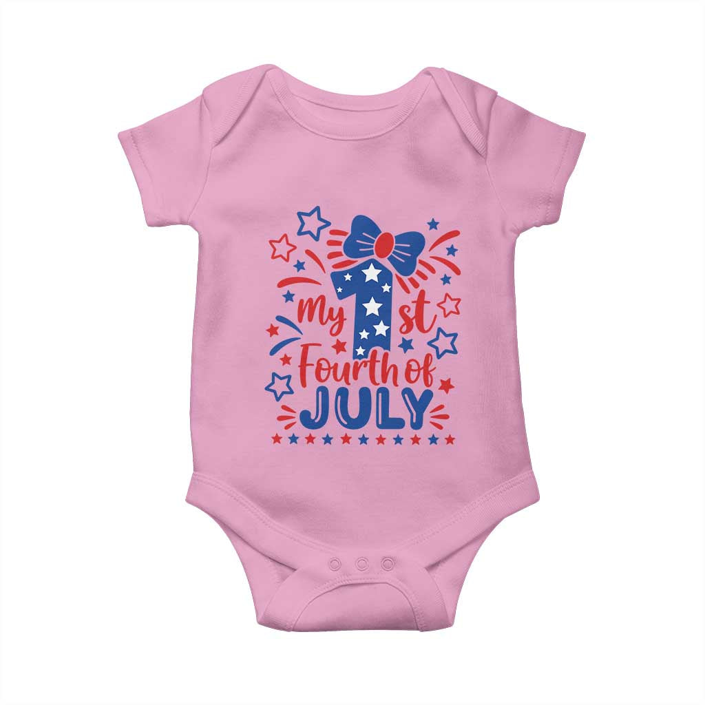 My 1st Fourth of July Patriotic Star Bow Baby Onesie Number One Festive Holiday Independence Milestone
