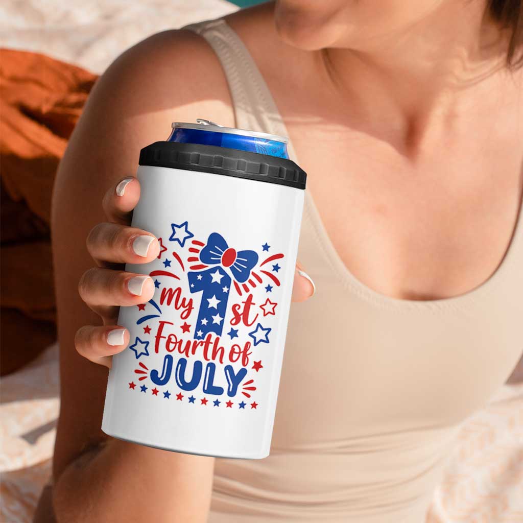 My 1st Fourth of July Patriotic Star Bow 4 in 1 Can Cooler Tumbler Number One Festive Holiday Independence Milestone