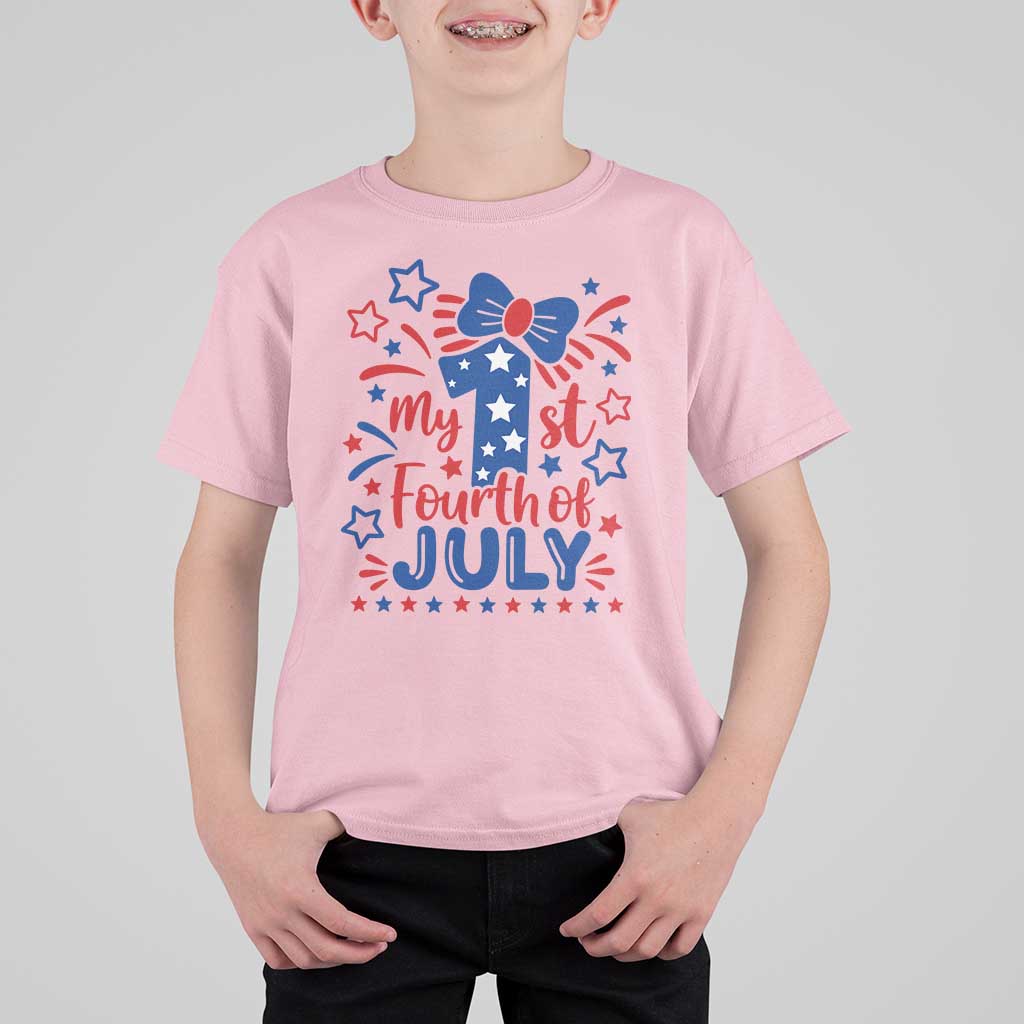 My 1st Fourth of July Patriotic Star Bow T Shirt For Kid Number One Festive Holiday Independence Milestone