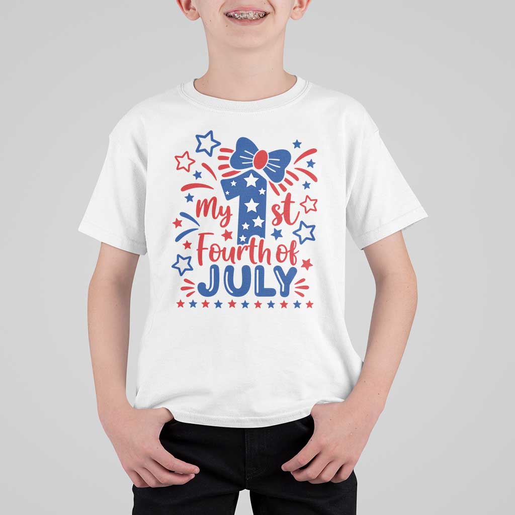 My 1st Fourth of July Patriotic Star Bow T Shirt For Kid Number One Festive Holiday Independence Milestone