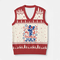 My 1st Fourth of July Patriotic Star Bow V-Neck Knit Sweater Vest Number One Festive Holiday Independence Milestone