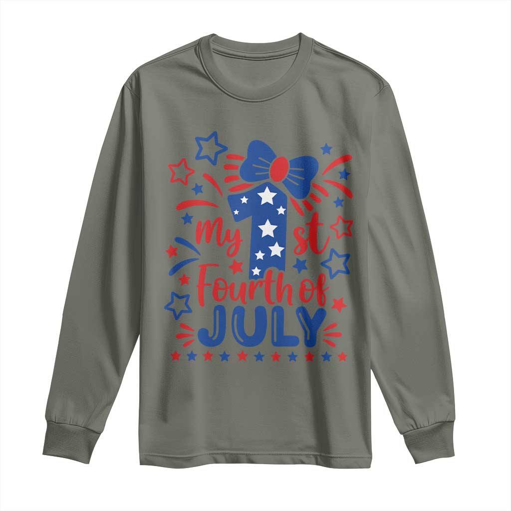 My 1st Fourth of July Patriotic Star Bow Long Sleeve Shirt Number One Festive Holiday Independence Milestone