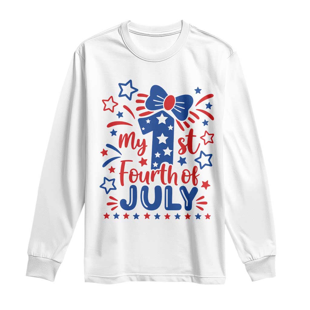 My 1st Fourth of July Patriotic Star Bow Long Sleeve Shirt Number One Festive Holiday Independence Milestone