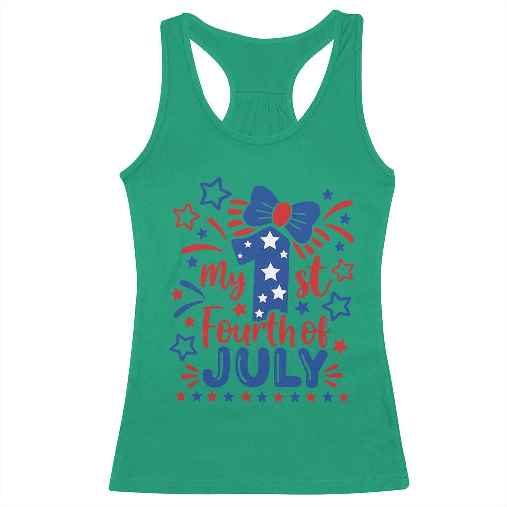 My 1st Fourth of July Patriotic Star Bow Racerback Tank Top Number One Festive Holiday Independence Milestone