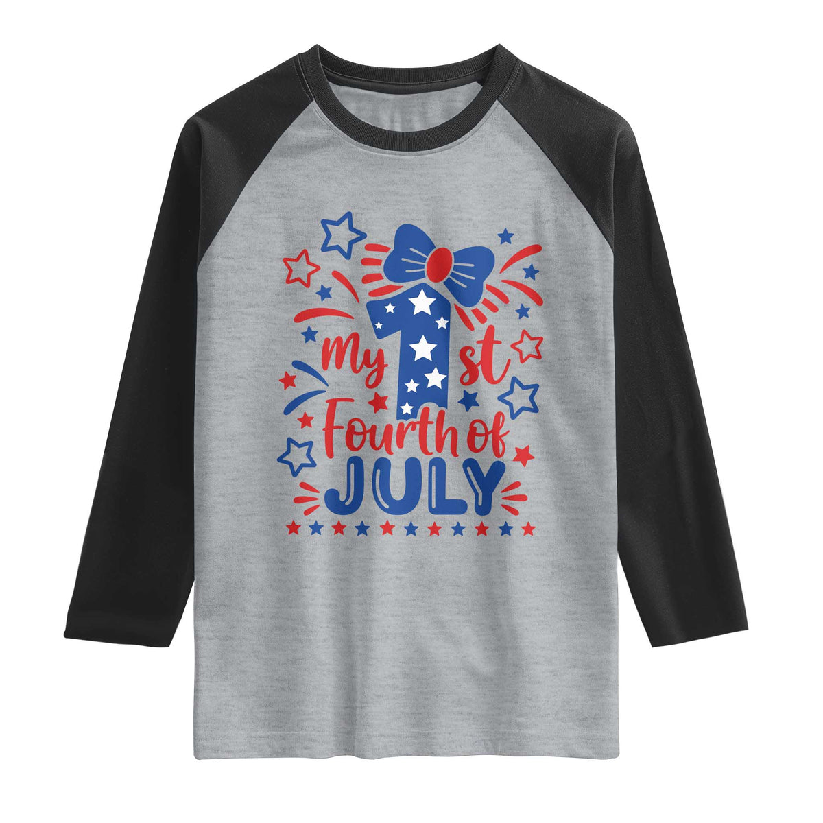 My 1st Fourth of July Patriotic Star Bow Raglan Shirt Number One Festive Holiday Independence Milestone