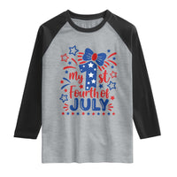 My 1st Fourth of July Patriotic Star Bow Raglan Shirt Number One Festive Holiday Independence Milestone