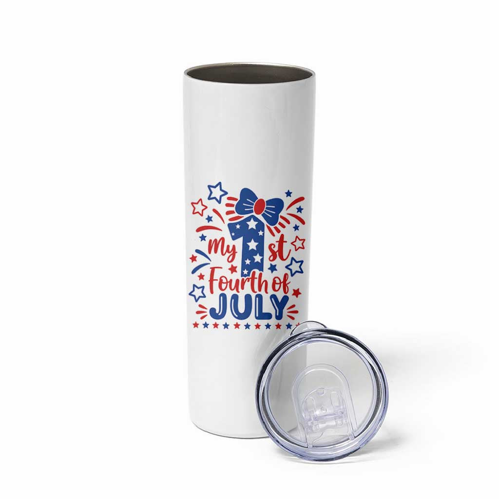 My 1st Fourth of July Patriotic Star Bow Skinny Tumbler Number One Festive Holiday Independence Milestone