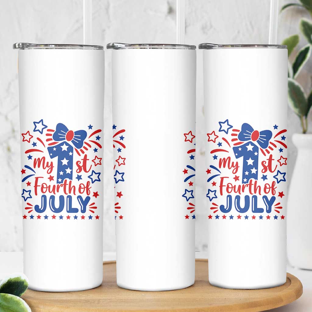My 1st Fourth of July Patriotic Star Bow Skinny Tumbler Number One Festive Holiday Independence Milestone