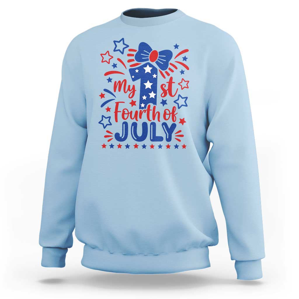 My 1st Fourth of July Patriotic Star Bow Sweatshirt Number One Festive Holiday Independence Milestone