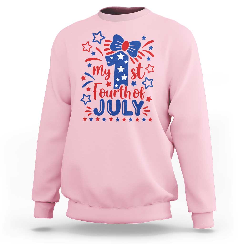 My 1st Fourth of July Patriotic Star Bow Sweatshirt Number One Festive Holiday Independence Milestone