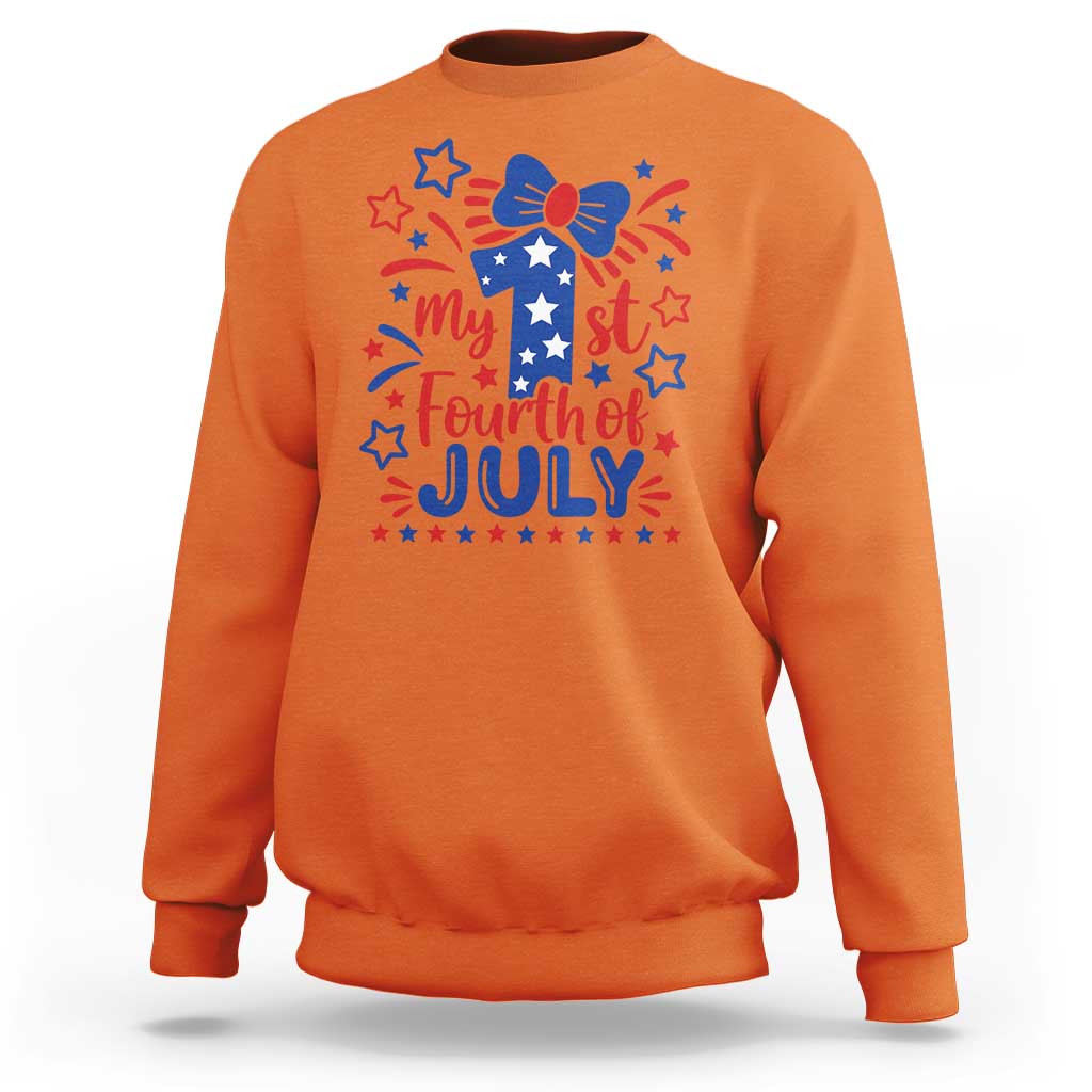 My 1st Fourth of July Patriotic Star Bow Sweatshirt Number One Festive Holiday Independence Milestone