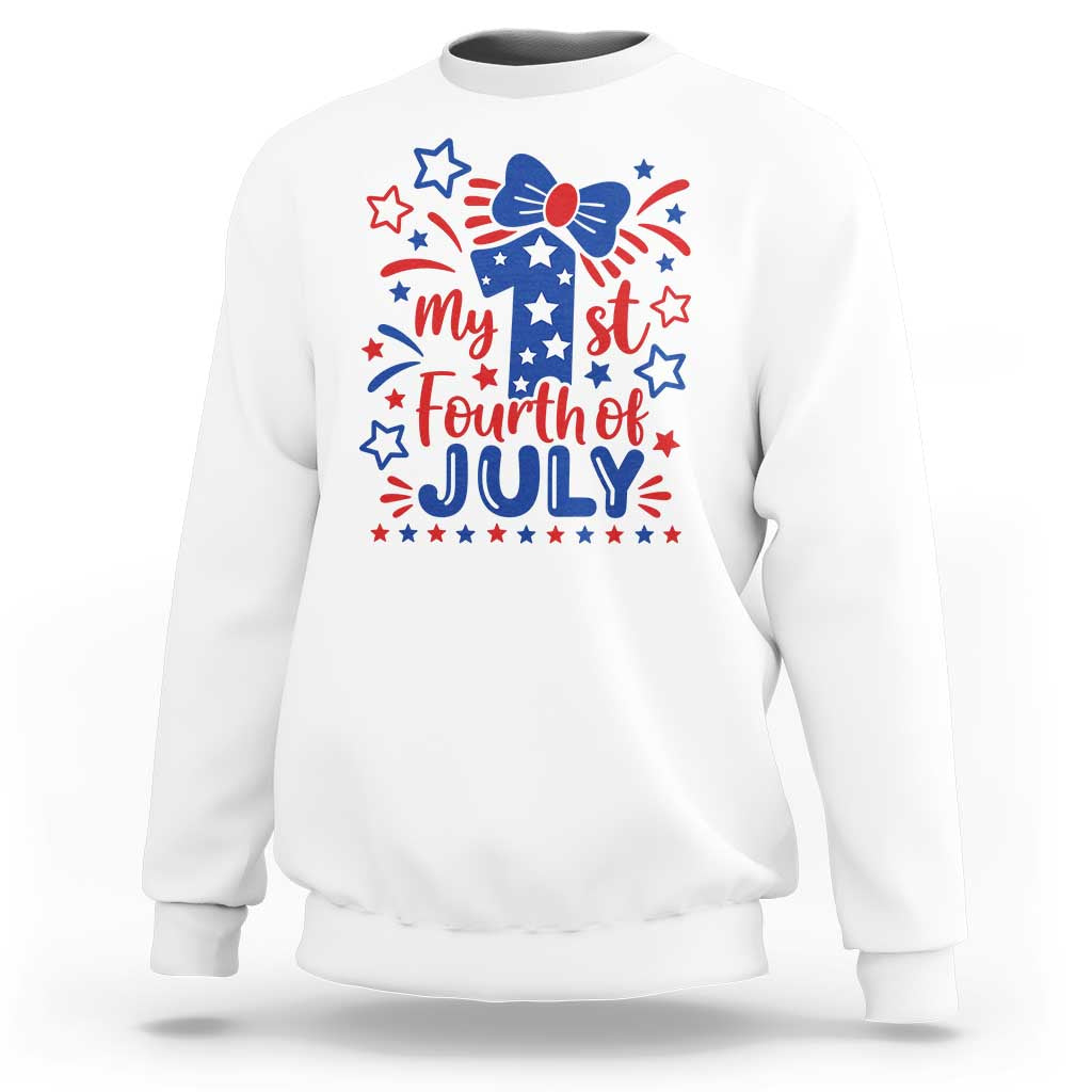 My 1st Fourth of July Patriotic Star Bow Sweatshirt Number One Festive Holiday Independence Milestone