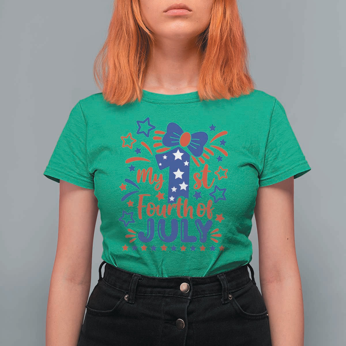 My 1st Fourth of July Patriotic Star Bow T Shirt For Women Number One Festive Holiday Independence Milestone