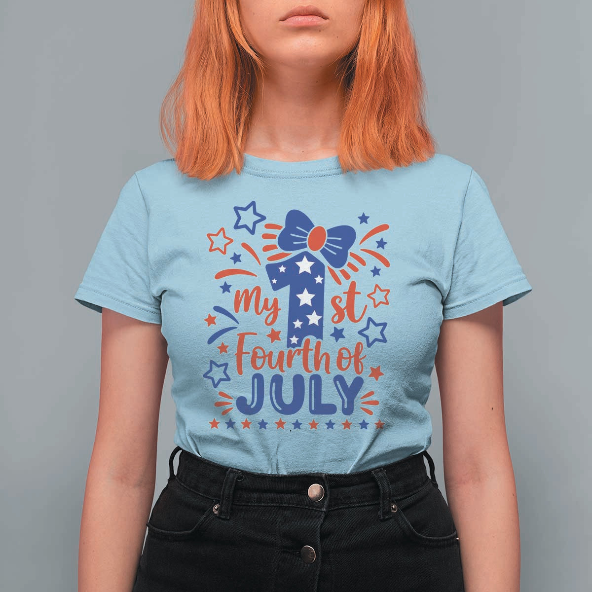 My 1st Fourth of July Patriotic Star Bow T Shirt For Women Number One Festive Holiday Independence Milestone