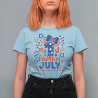 My 1st Fourth of July Patriotic Star Bow T Shirt For Women Number One Festive Holiday Independence Milestone
