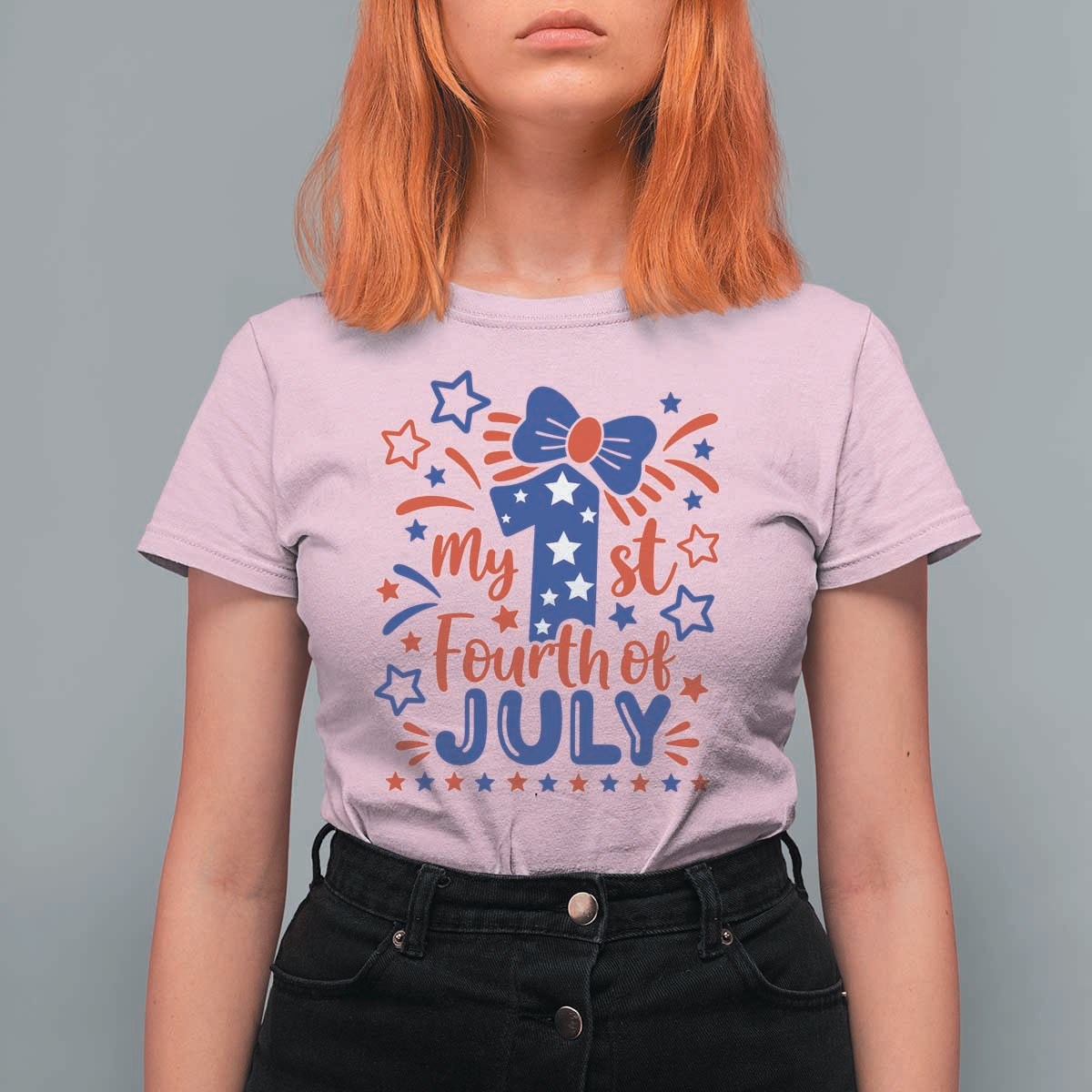 My 1st Fourth of July Patriotic Star Bow T Shirt For Women Number One Festive Holiday Independence Milestone