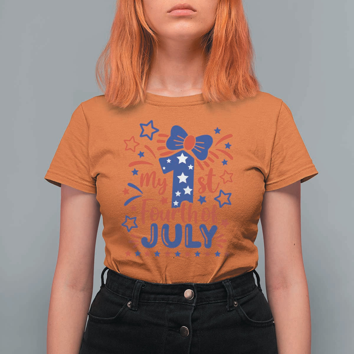 My 1st Fourth of July Patriotic Star Bow T Shirt For Women Number One Festive Holiday Independence Milestone