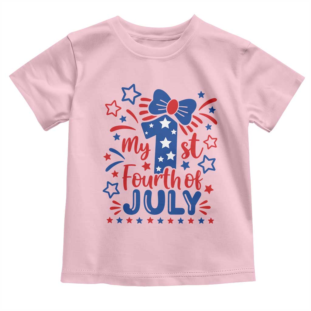 My 1st Fourth of July Patriotic Star Bow Toddler T Shirt Number One Festive Holiday Independence Milestone