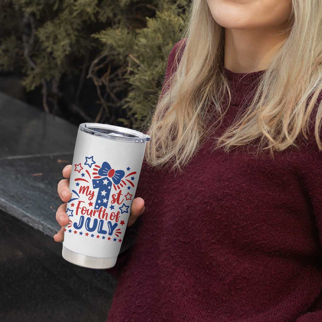 My 1st Fourth of July Patriotic Star Bow Tumbler Cup Number One Festive Holiday Independence Milestone