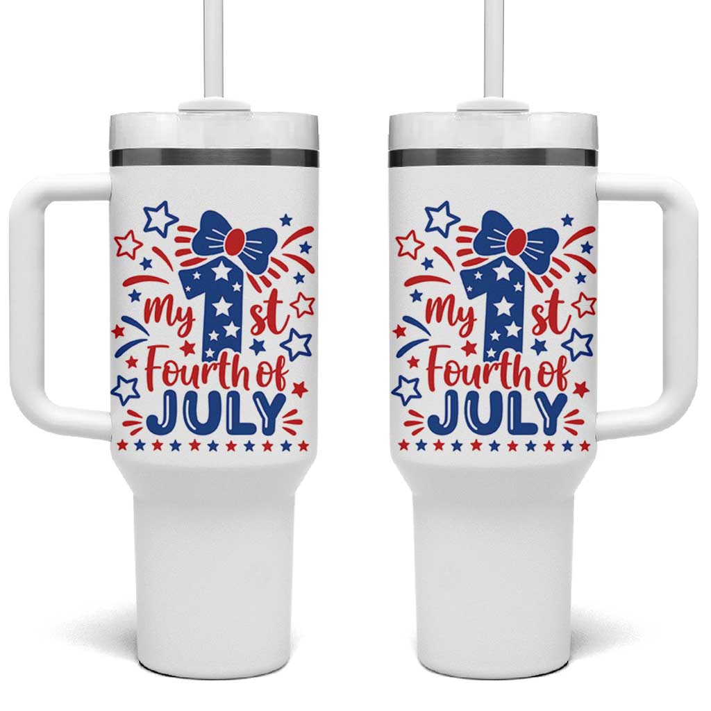 My 1st Fourth of July Patriotic Star Bow Tumbler With Handle Number One Festive Holiday Independence Milestone