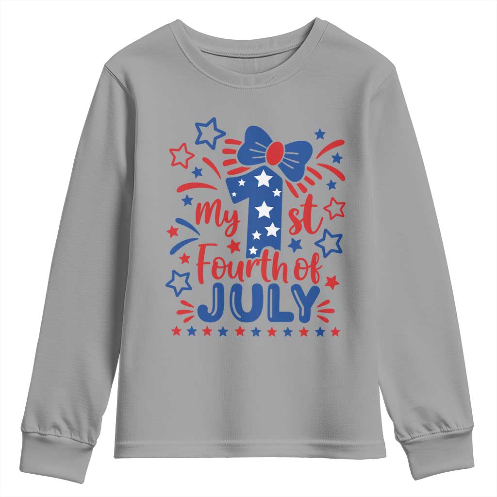 My 1st Fourth of July Patriotic Star Bow Youth Sweatshirt Number One Festive Holiday Independence Milestone