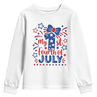 My 1st Fourth of July Patriotic Star Bow Youth Sweatshirt Number One Festive Holiday Independence Milestone