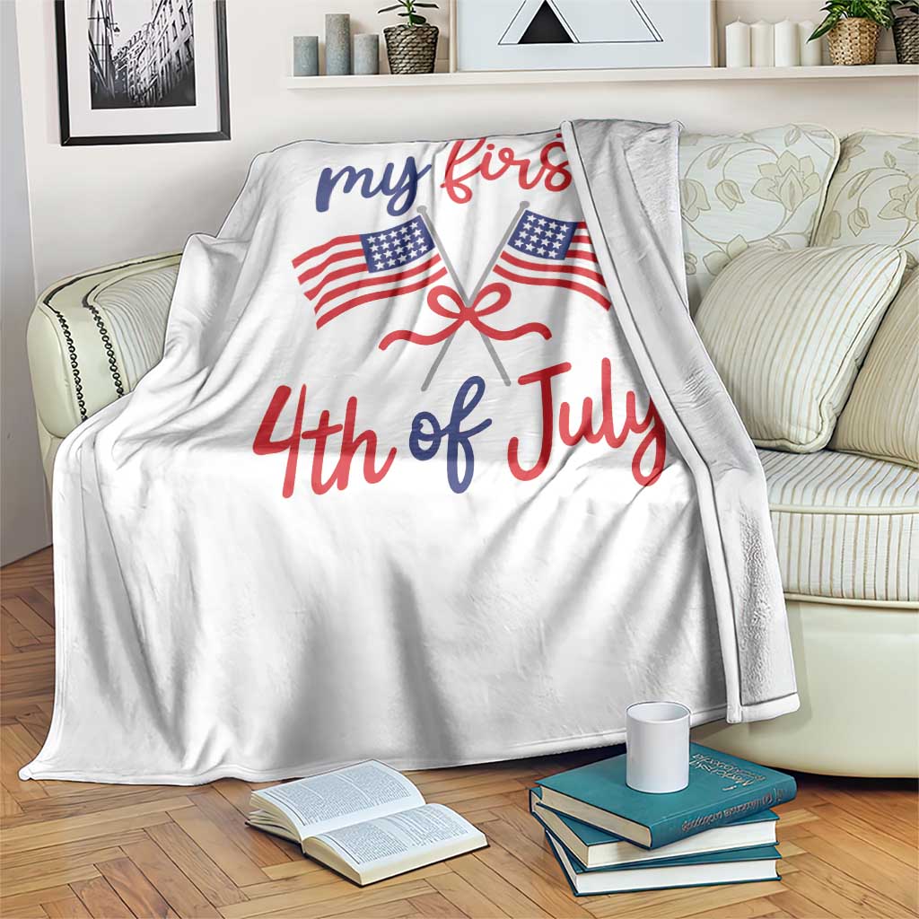 My First 4th of July Crossed American Flags Bow Throw Blanket Patriotic Baby Girl Holiday Milestone